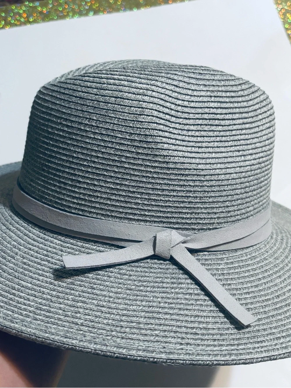 Sonoma Light Gray Women's Straw Sun Hat with Ribbon